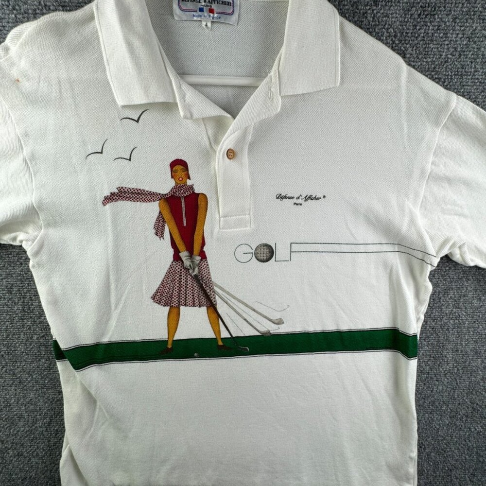Defense B'afficher Paris Cotton Golf Graphic Polo Shirt White France Made M/L